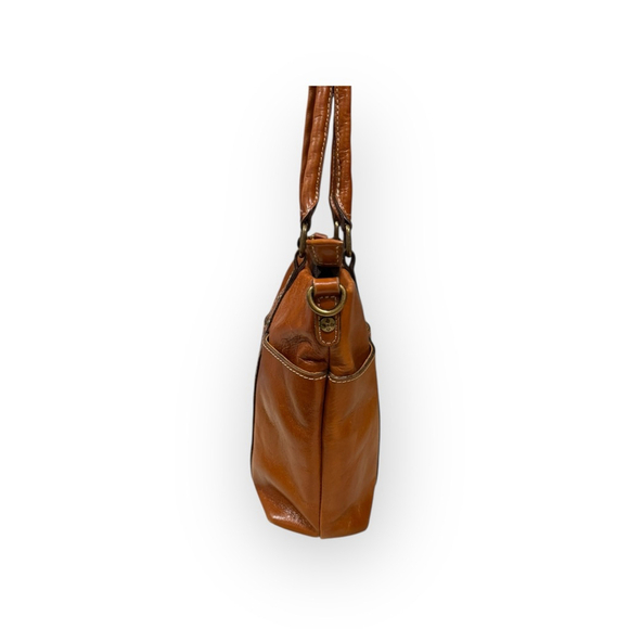 Patricia Nash Carducci Pocket Tote Cognac Brown Leather Bag Antique Brass Accent - Picture 5 of 11